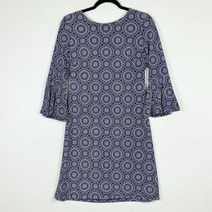 Tommy Hilfiger Navy Blue White Medallion 3/4 Ruffle Sleeve Dress Women's Sz‎ 4